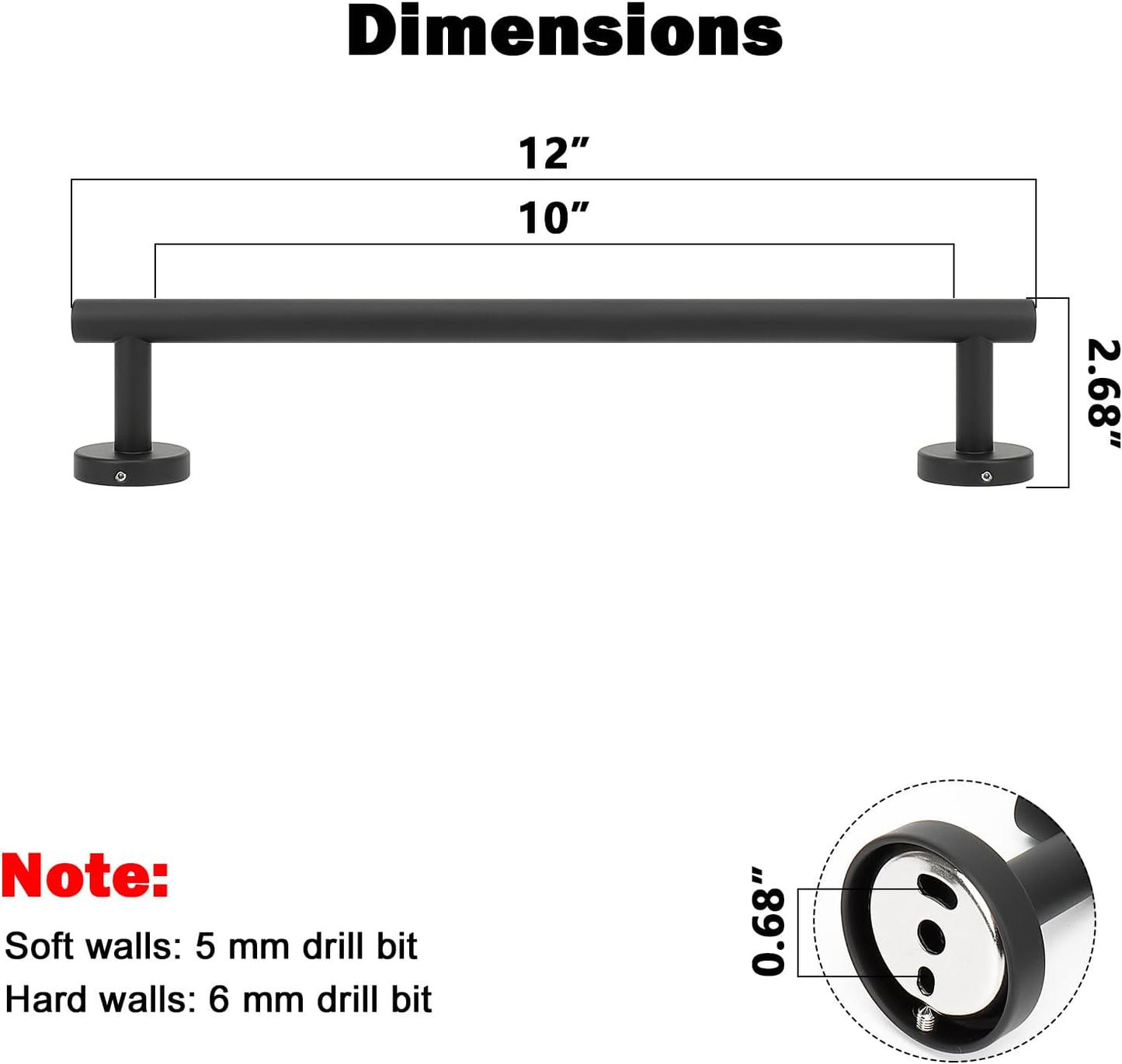 NearMoon Bath Towel Bar, Bath Accessories Thicken Stainless Steel Shower Towel Rack for Bathroom, Towel Holder Wall Mounted (1 Pack, Matte Black, 12 Inch)