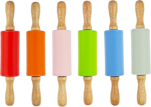 6 Pack Small Rolling Pin for Kids, Kids Rolling Pin for Home Kitchen (6 colors) (9 Inch)