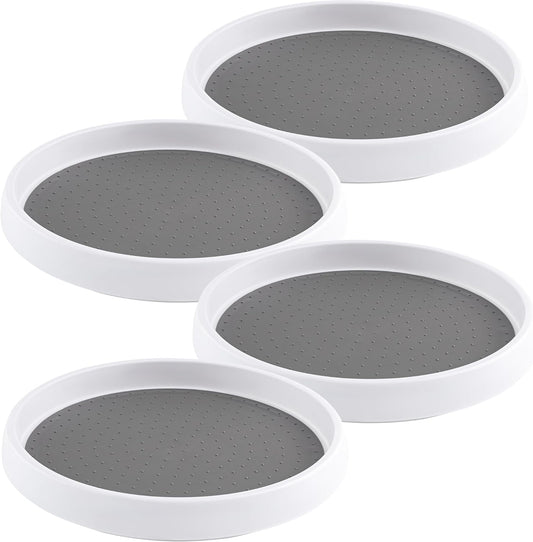 Oizeir 10 Inch Lazy Susan Set of 4 - Non-Skid Turntable for Cabinet to Maximize Storage and Simplify Accessibility in Kitchen, Bathroom, and Pantry Spaces (White)