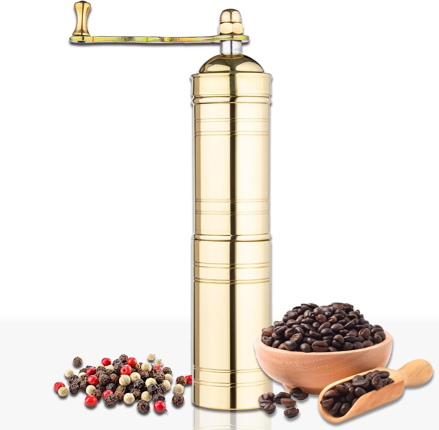 Decorative Handmade Turkish Black Pepper & Coffee Grinder, Refillable Turkish Spice Mill with Adjustable Coarseness, Manual Coffee Mill with Handle, Coffee Grinder Metal with Hand Crank