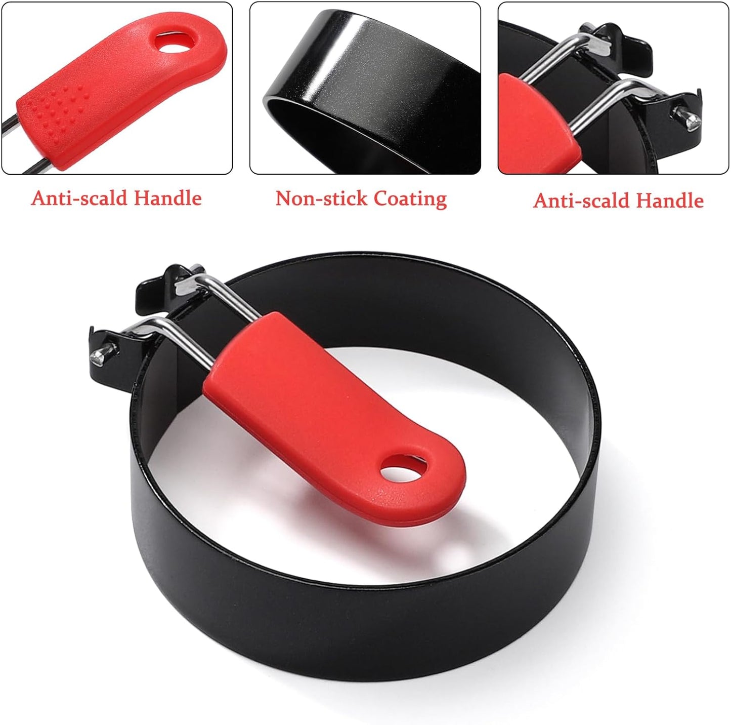 Nonstick Egg Ring Stainless Steel Egg Cooking Ring with Anti-scald Handle Pancake Mold for Breakfast Sandwiches Egg Muffins,4Pcs (Style01)
