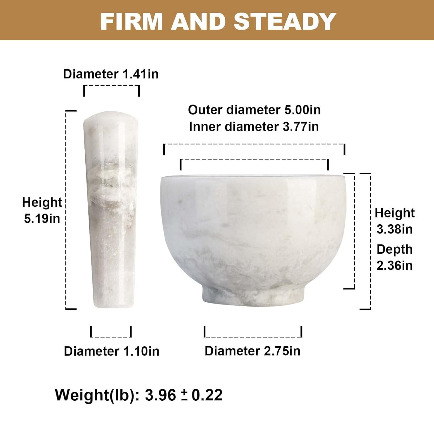 Koville Marble Mortar and Pestle Set, 5"-1.5 Cups Grinder Bowl for Guacamole, Salsa, Pill Crusher, Spice, Herb, Garlic, Nut, Heavy Duty Grinder for Kitchen(Grigio Fantasy)