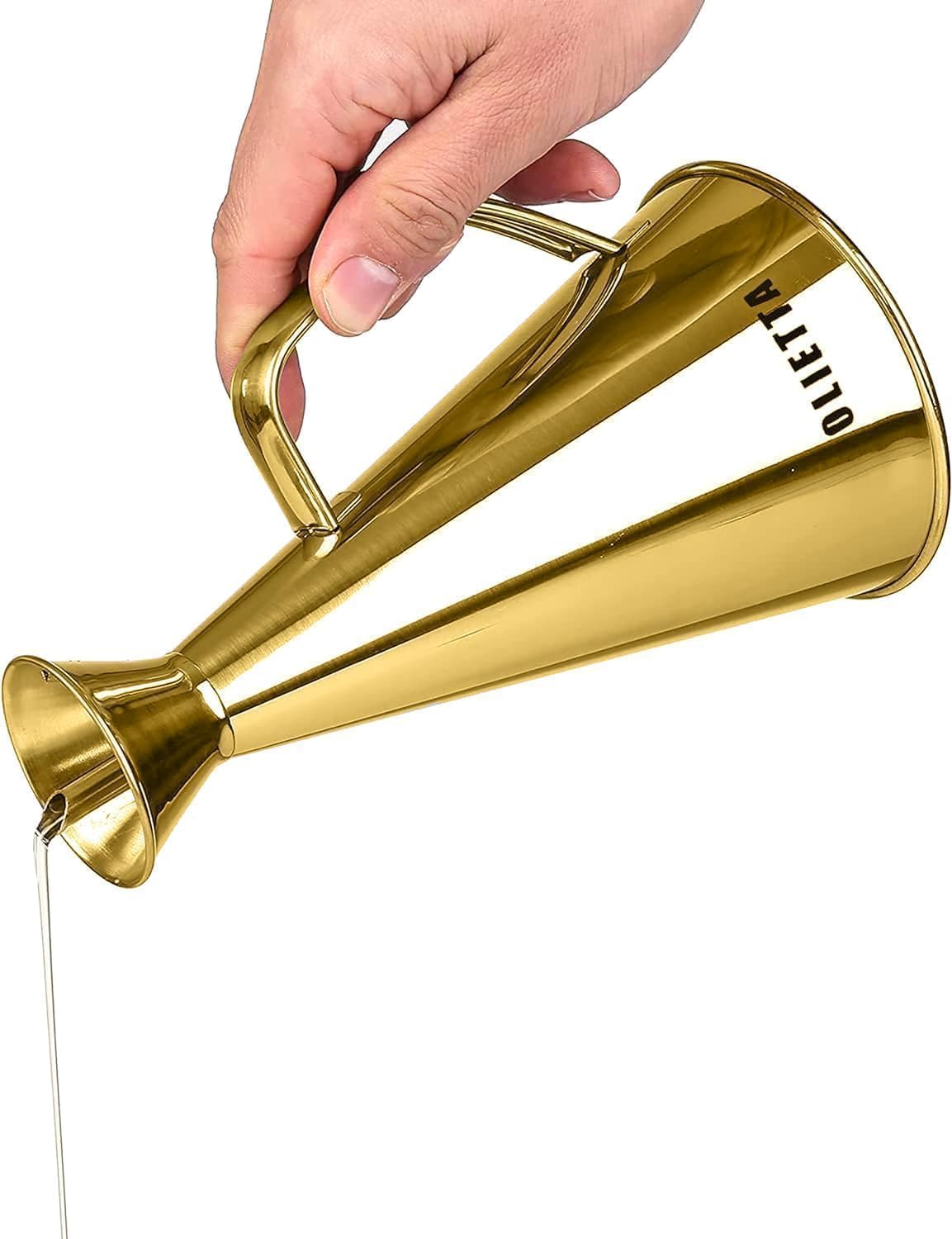 Olive Oil Dispenser Bottle Gold Stainless Steel Non Drip Leak Proof No Mess Vinegar Pourer & Kitchen Drizzler 17 oz 500ML 0.5 Litre Great for Pouring & Drizzling Easy to Clean & Leakproof