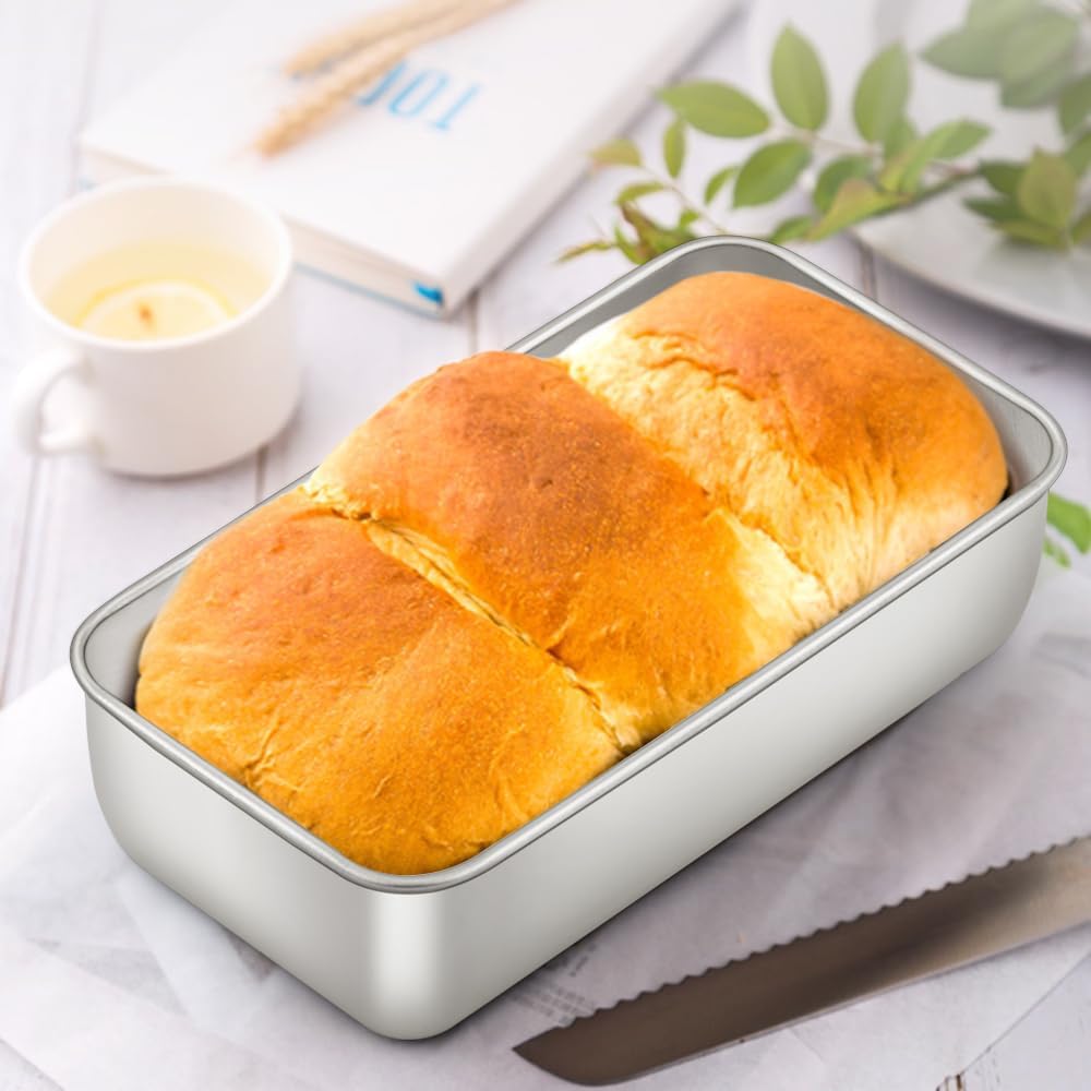 E-far Loaf Pan for Baking Bread, 9 x 5 Inch Stainless Steel Baking Loaf Pans, Metal Bakeware for Bread Meatloaf Cake Brownies, Healthy & Non Toxic, Easy Release & Dishwasher Safe - Set of 2