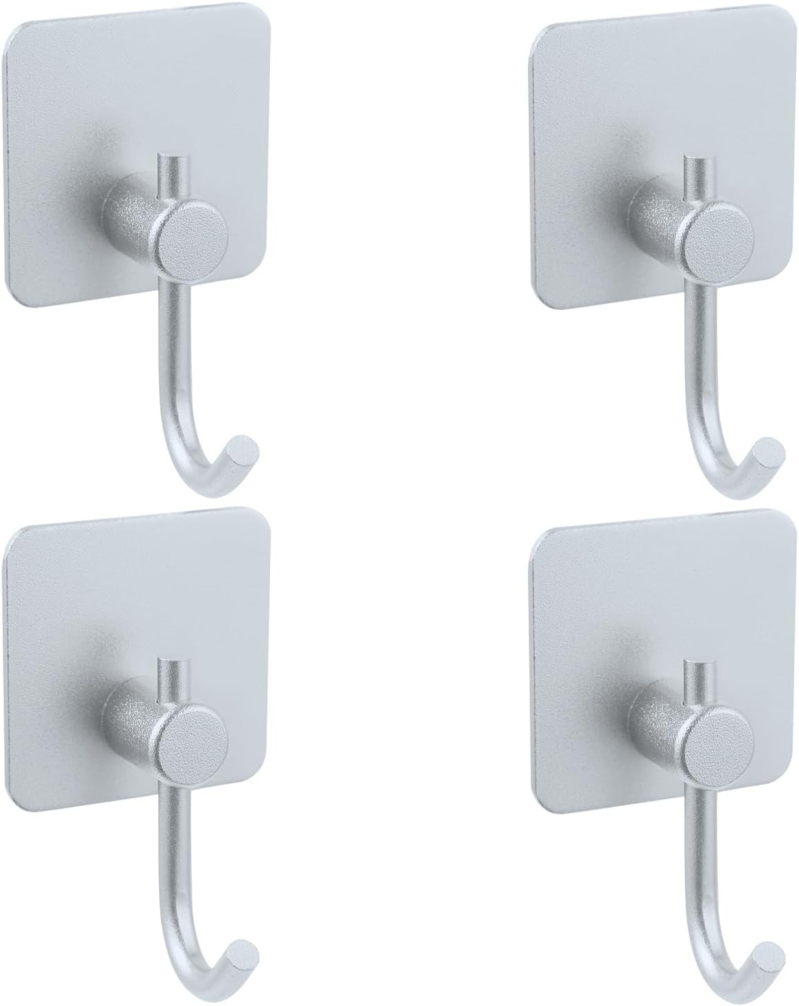 Aluminum Wall Hooks, No Drill Damage-Free Adhesive Hook, Product for Hanging Heavy Duty for Bathroom Kitchen Home (Curved Square Sliver Hook, 4)