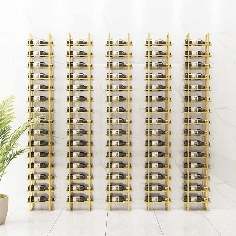 Wine Rack Freestanding Floor, 16 Tier 16 Bottle Capacity Display Holder, Industrial Wine Bottle Storage Shelves, for Any Bar, Wine Cellar, Kitchen, Dining Room (Gold, 1 Column)