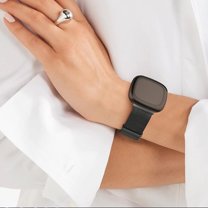 Meliya Metal Band for Fitbit Sense 2 / Sense Bands, Fitbit Versa 4 / Versa 3 Bands Women Men, Stainless Steel Mesh Magnetic Replacement Bracelet Strap for Fitbit Sense 2 / Versa 4 Smartwatch