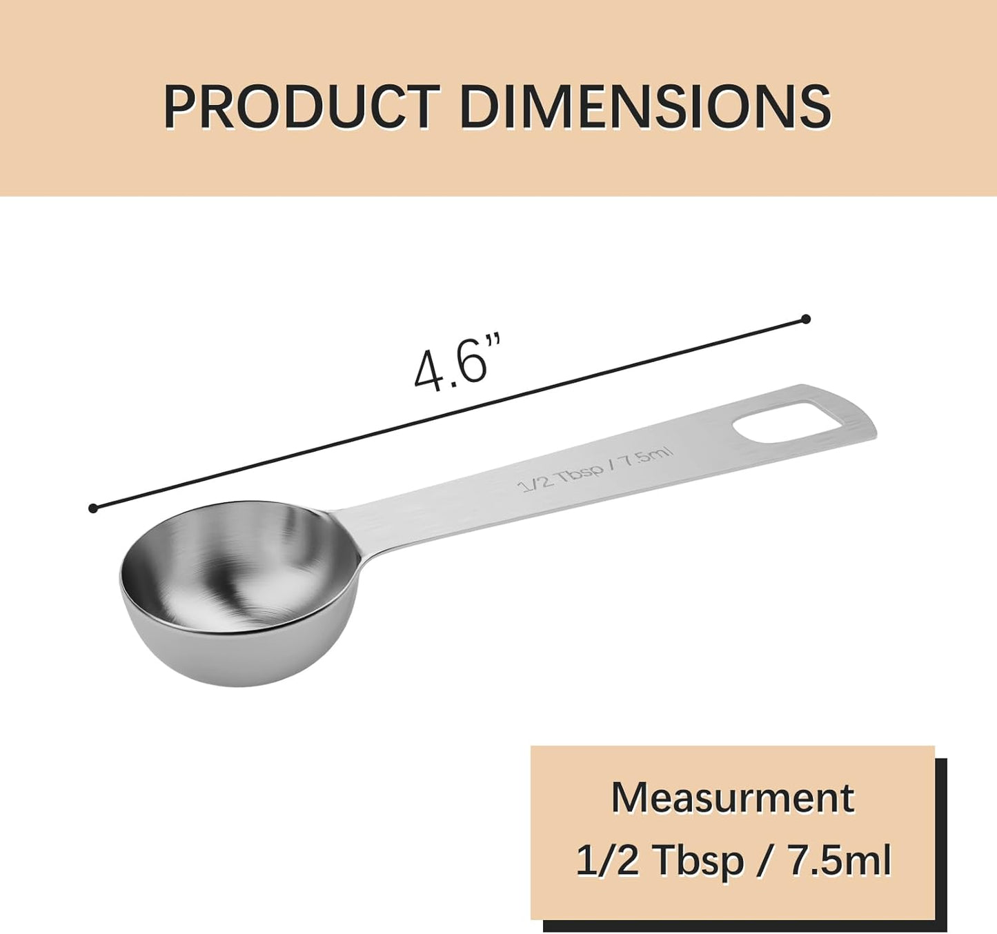 5PCS 1/2tbsp (1.5tsp, 7.5ml, 1/4oz) Single Measuring Spoon, Stainless Steel Individual Teaspoons Only