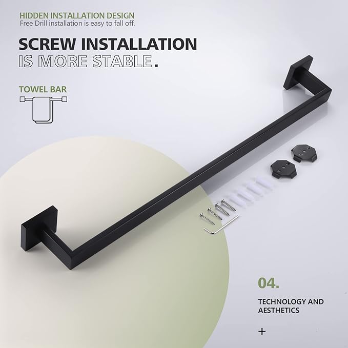 KOKOSIRI 24-Inch Single Towel Bar SUS304 Stainless B4003BK-L24