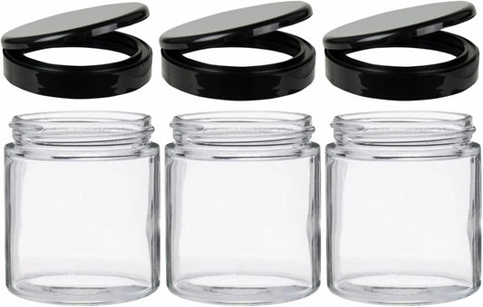Jarming Collections Mason Jars - 16 oz Glass Extra Wide Mouth Pint Storage Jars with Black Flip Lids - Made in USA