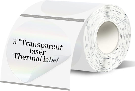 3''Transparent Laser Thermal Label,Round Self-Adhesive Direct Thermal Label,Thermal Stickers for DIY Logo Design,Name Tag(200/Roll