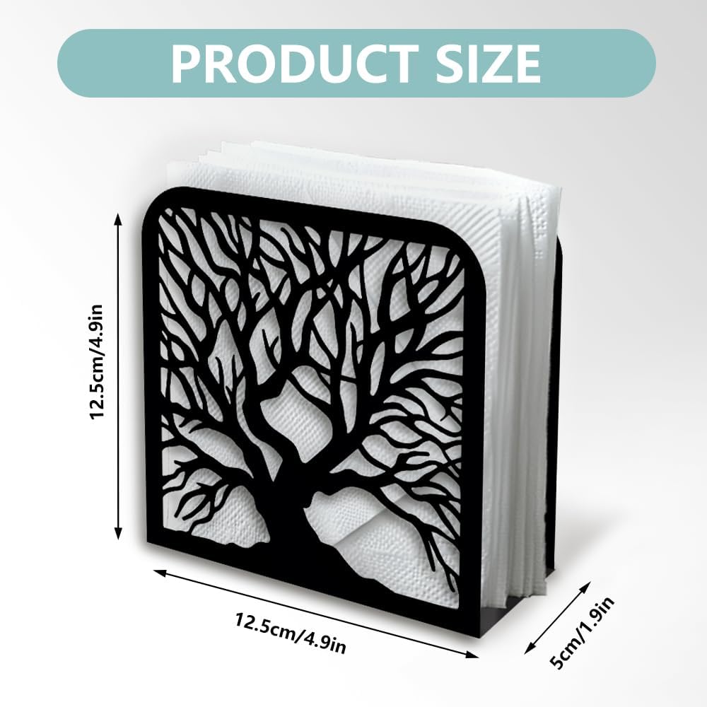 Tree Trunk Decorative Black Metal Napkin Holder for Table, 4.9" x 4.9" x 1.9" Standing Napkin Holder for Home Kitchen Restaurant Picnic Party Coffee Bar Dining Room
