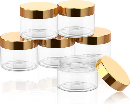 SATINIOR 6 Pack 10 oz Plastic Jars Containers with Lids Wide-mouth Refillable Leakproof Reusable Round Empty Jars for Travel Cosmetic Dry Food Spice Cookie Candy Home Kitchen Organizing(Gold)