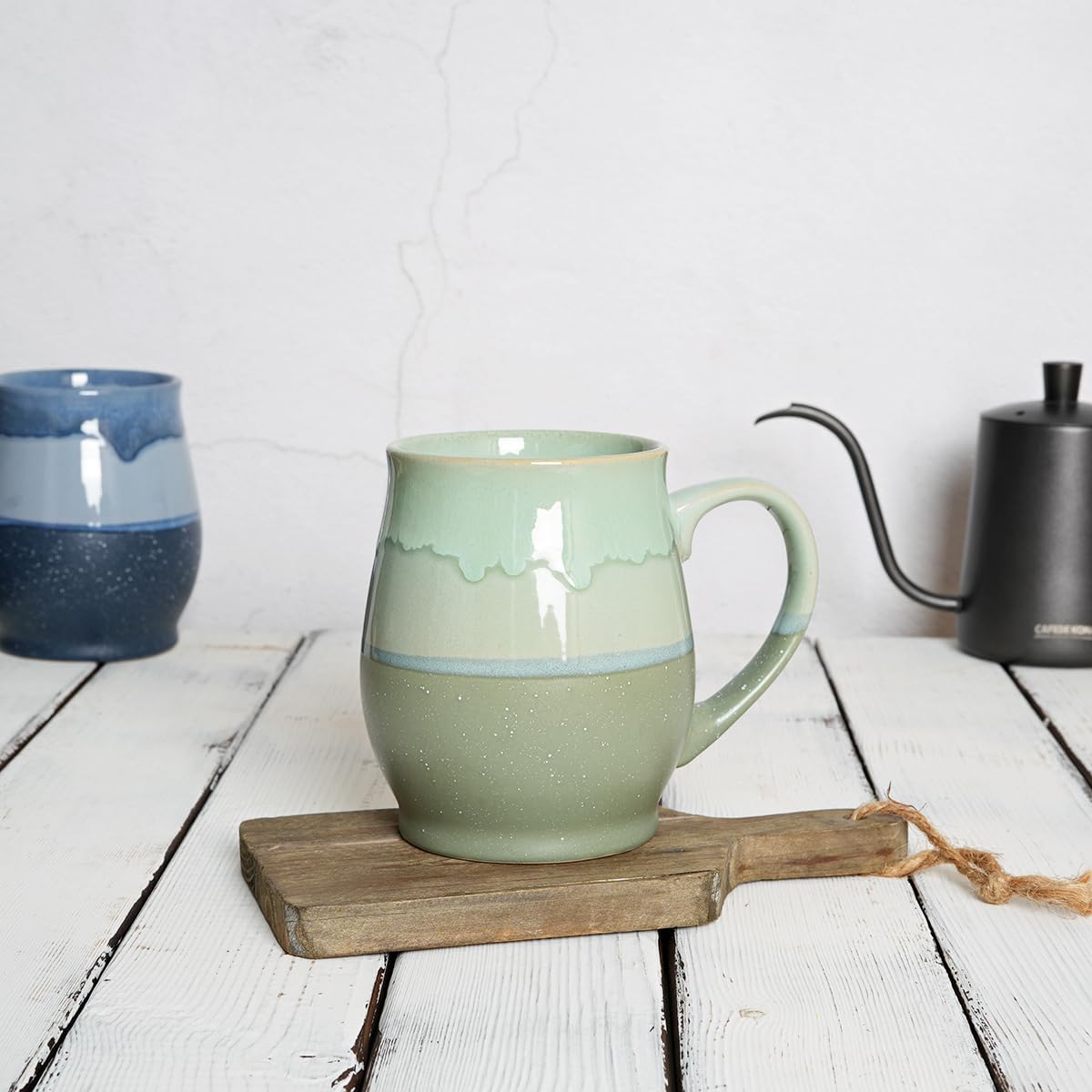 Bosmarlin Extra Large Ceramic Coffee Mug, 25 Oz, Dishwasher and Microwave Safe, Oversized Big Tea Cup for Office and Home, Reactive Glaze (Green)