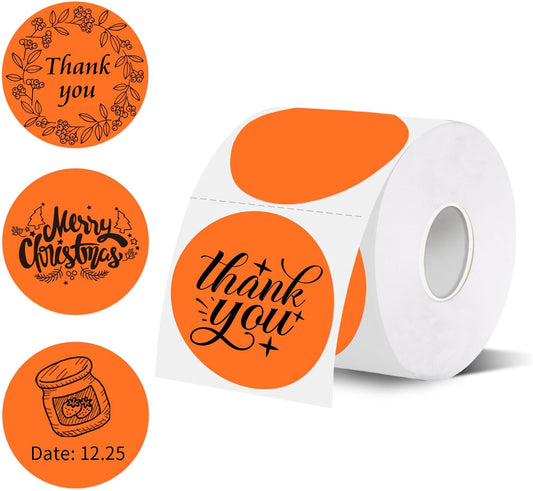 Thermal Labels,2 Inch Orange Round Thermal Printer Stickers,Self-Adhesive Round Direct Thermal Labels,Thermal Stickers for DIY Logo Design,Name Tag (500/Roll