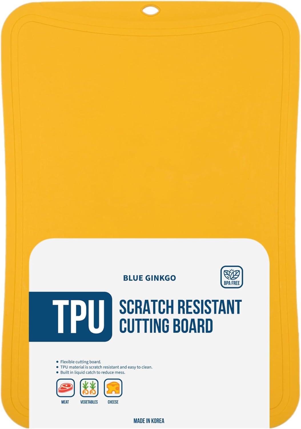 Blue Ginkgo TPU Cutting Mat [Medium] – Korean-Made Flexible, Knife-Friendly, Durable Kitchen Cutting Board (Yellow)