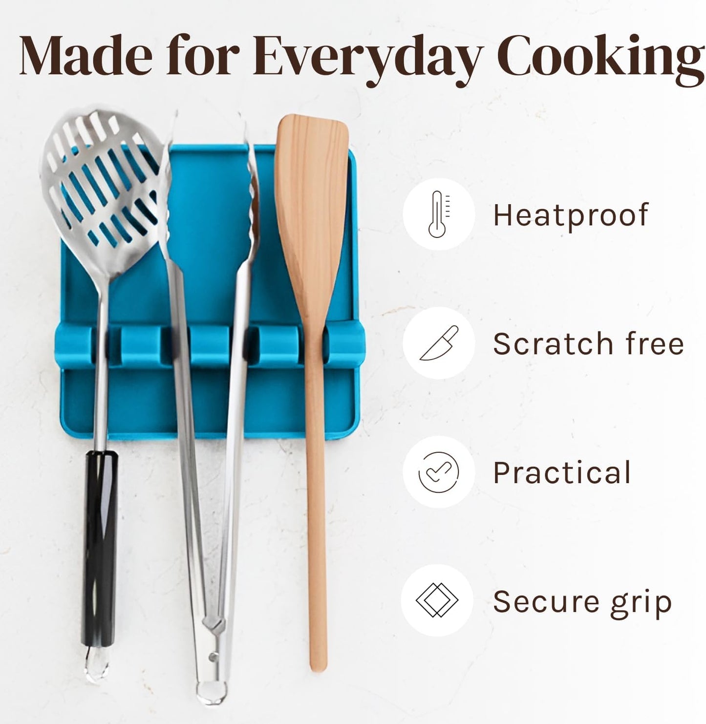 Silicone Spoon Rest for Stove Top with Drip Pad (Two Pack) - Heat Resistant BPA Free Utensil Rest & Spoon Holder for Kitchen Counter - Grill Utensil Holder - Spatula Holder, Tongs, Ladle - Light Blue