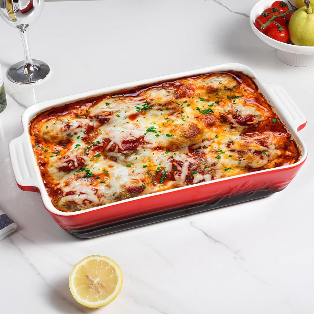 Casserole Dish Ceramic Baking Dish Casserole Dishes for Oven 9x13 Baking Dish with Handles Deep and Large Capacity Baking Dish for Casseroles Lasagnas Roasted Vegetables Great Kitchen Gifts, Red