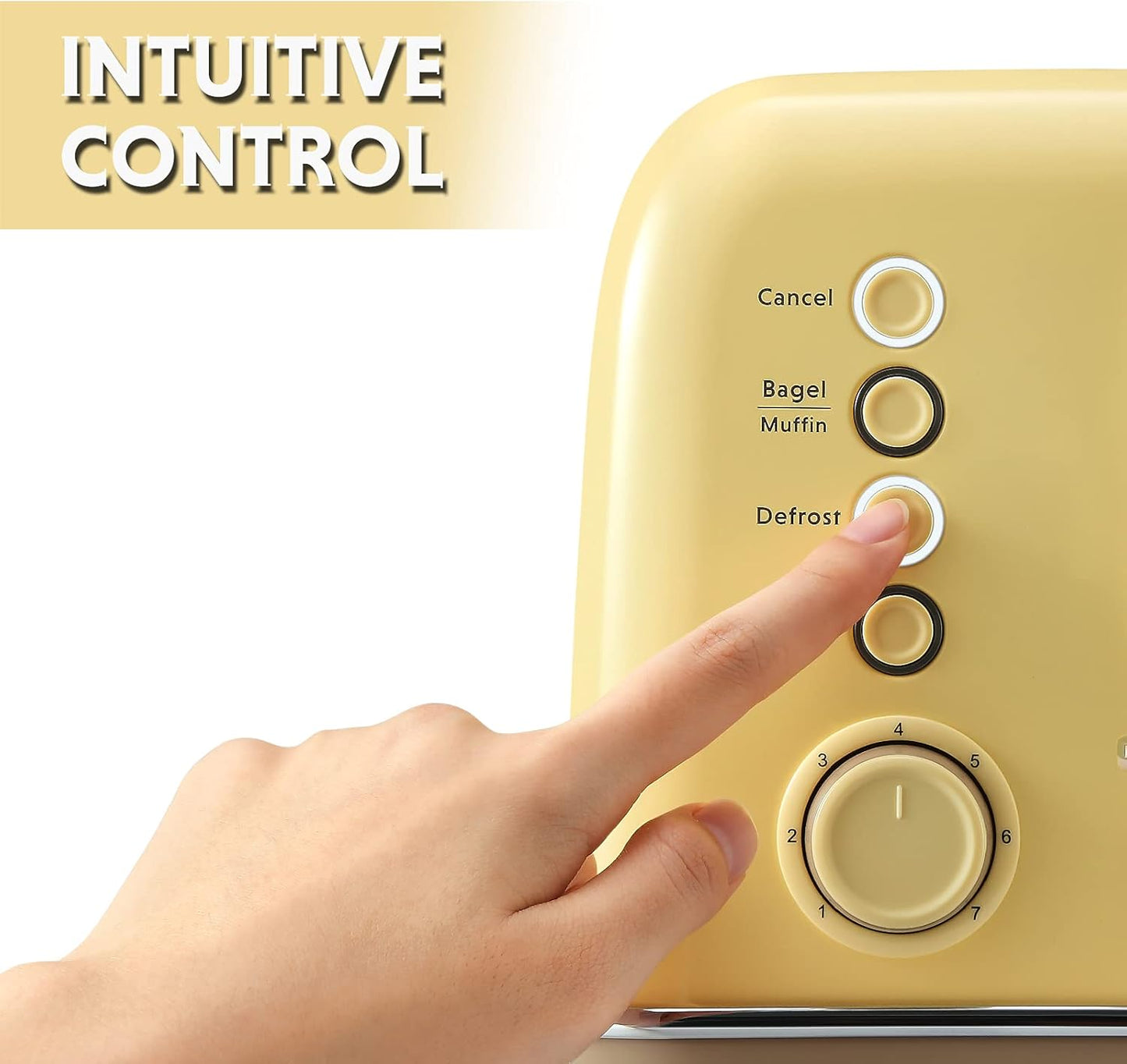 BUYDEEM DT620 2-Slice Toaster, Extra Wide Slots, Retro Stainless Steel with High Lift Lever, Bagel and Muffin Function, Removal Crumb Tray, 7-Shade Settings,Mellow Yellow