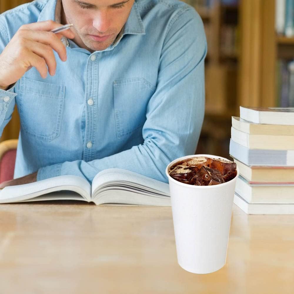 Lamosi 16 oz Disposable Coffee Cups, 180 Pack 16 oz White Paper Cups, Hot/Cold Beverage Drinking Cups for Water Juice or Tea, Office Party Home Travel