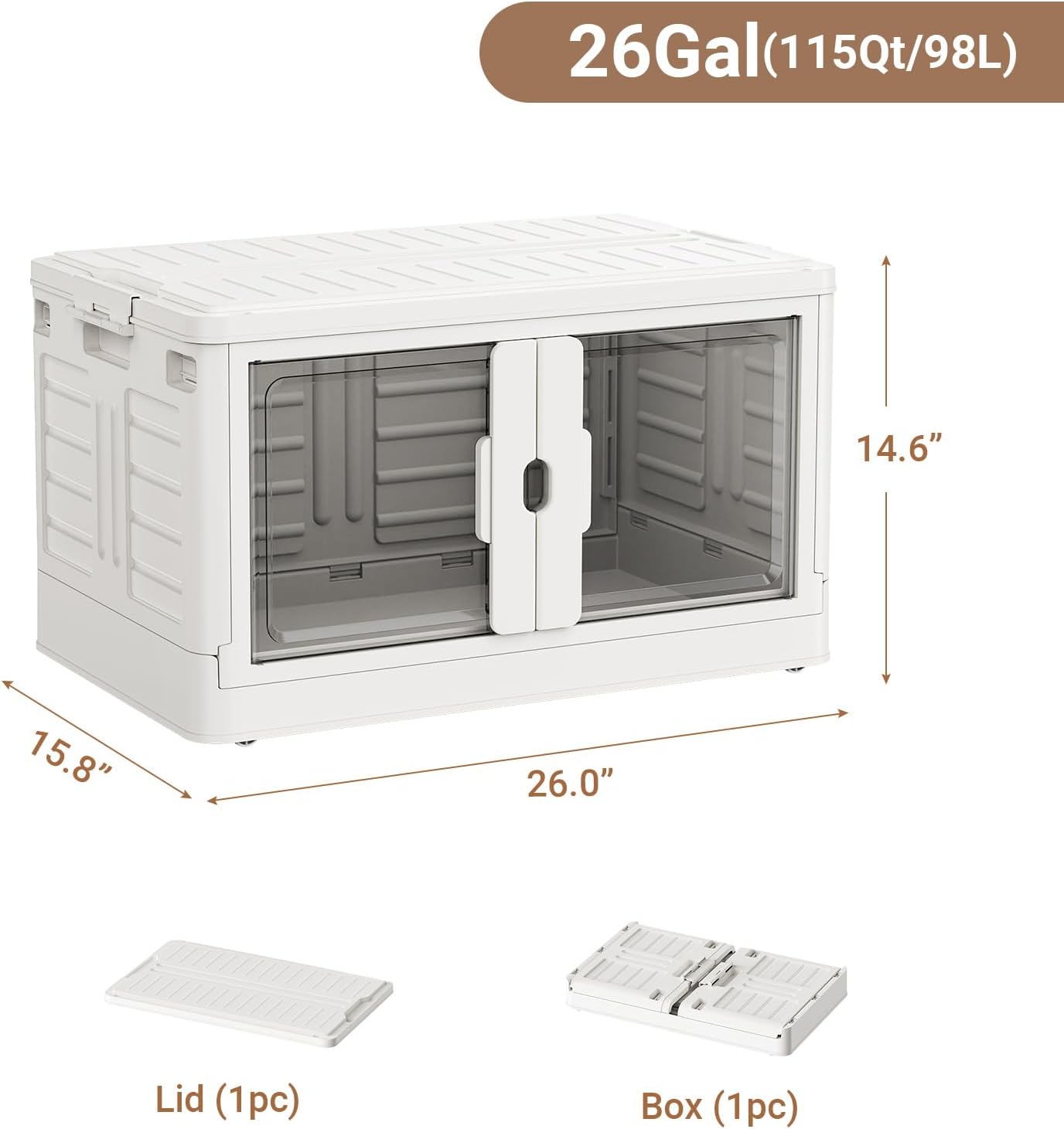 115Qt Stackable Storage Bins with Individual Lids & Wheels, Large Plastic Collapsible Latching Boxes Closet Organizers and Storage Cabinet Shelves Units for Home Kitchen Dorm, 1-Pack White