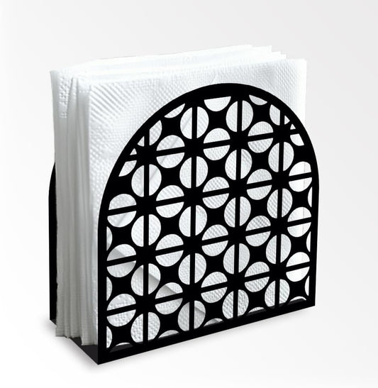 Modern Geometric Round Decorative Black Metal Napkin Holder for Table, 4.9" x 4.9" x 1.9" Standing Napkin Holder for Home Kitchen Restaurant Picnic Party Coffee Bar Dining Room