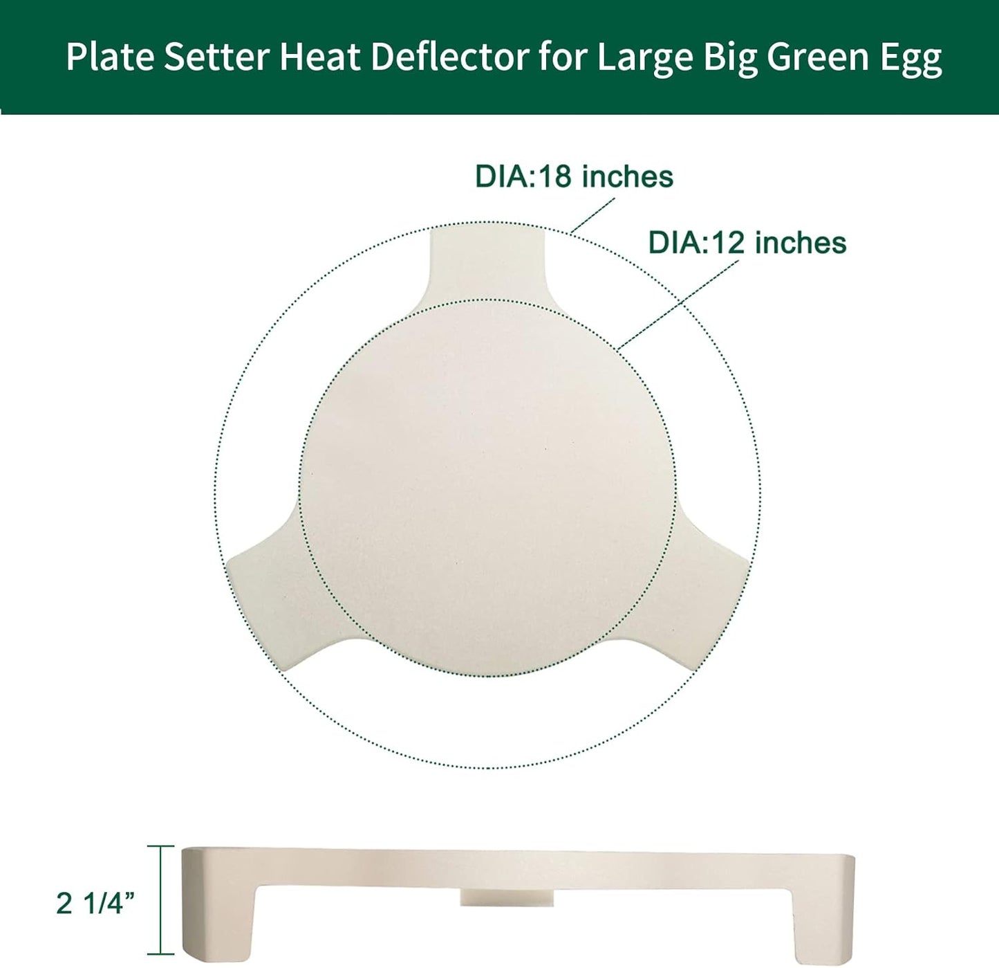 Plate Setter Heat Deflector for Large Big Green Egg, Ceramic Pizza Stone Smoking Stone Big Green Egg ConvEGGtor Accessories, Heat Plate Replacement for Any 18" Kamado Grill(L)