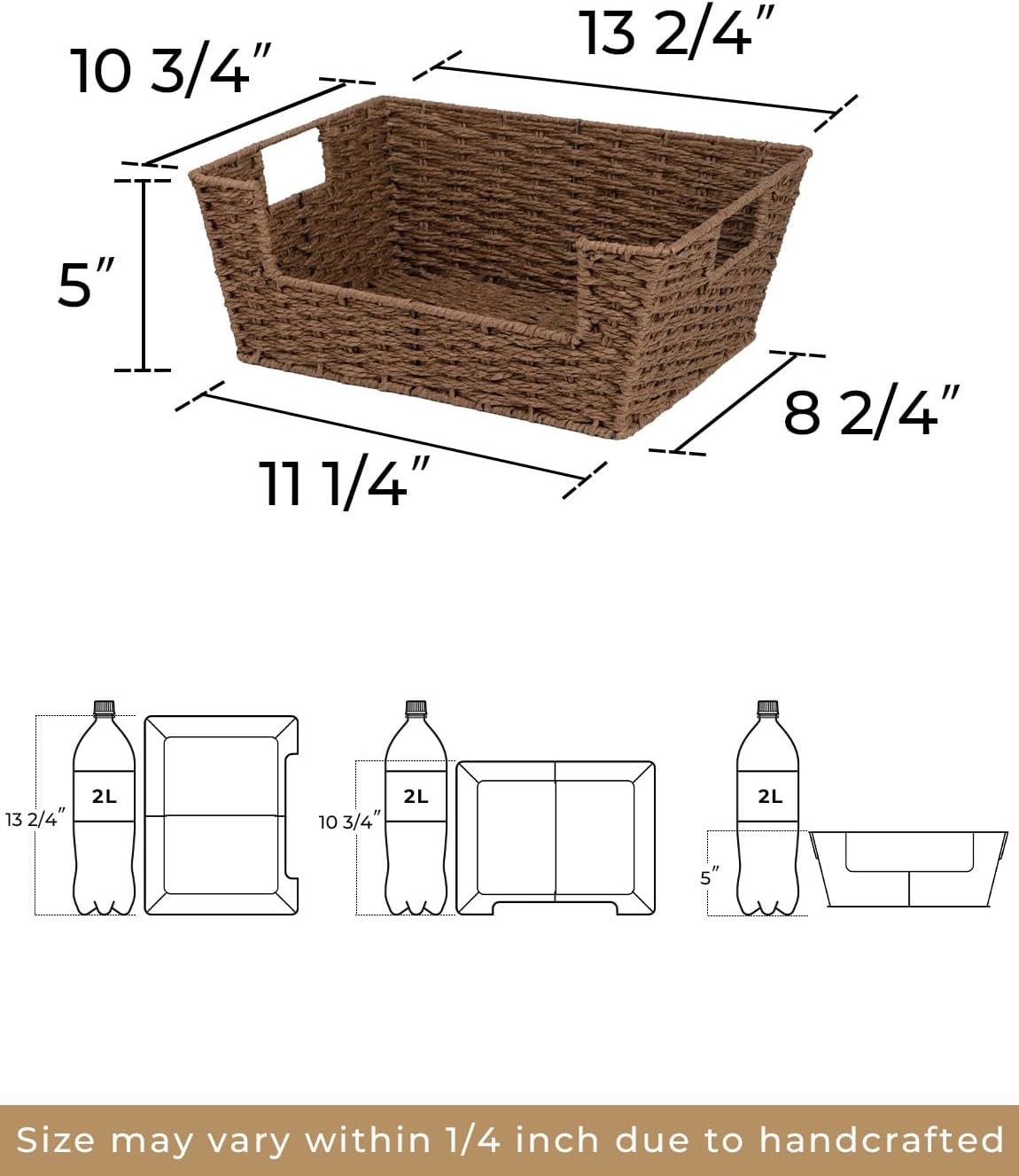 StorageWorks Round Paper Rope Woven Basket for Pantry Organizers and Storage, Stackable Pantry Storage Baskets for Shelves, Brown, 2-Pack