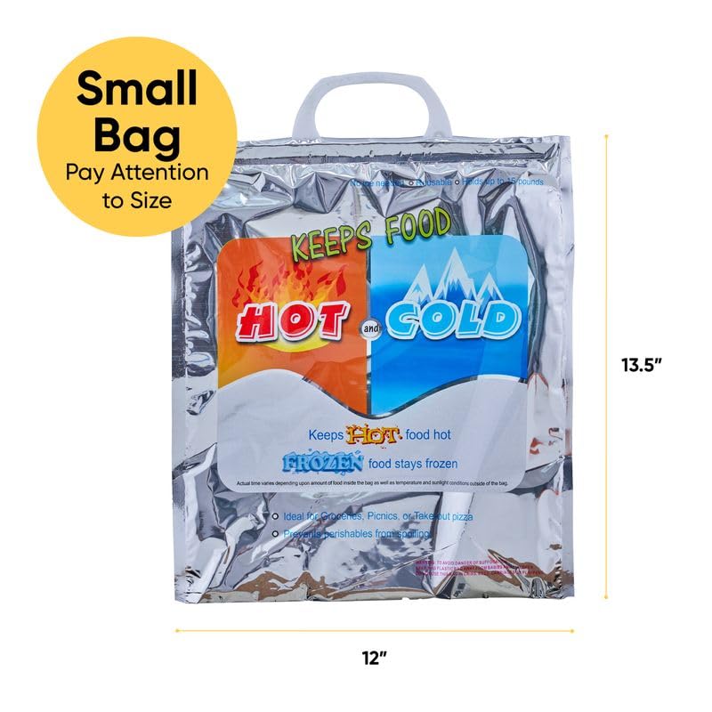 Superio Hot and Cold Insulated Bags for Food Delivery, Grocery Shopping Bags, Food Storage for Hot and Frozen Food for Travel, Disposable Cooler Bag, Reinforced Thermal Lunch Bag (4, 12"x13.5")