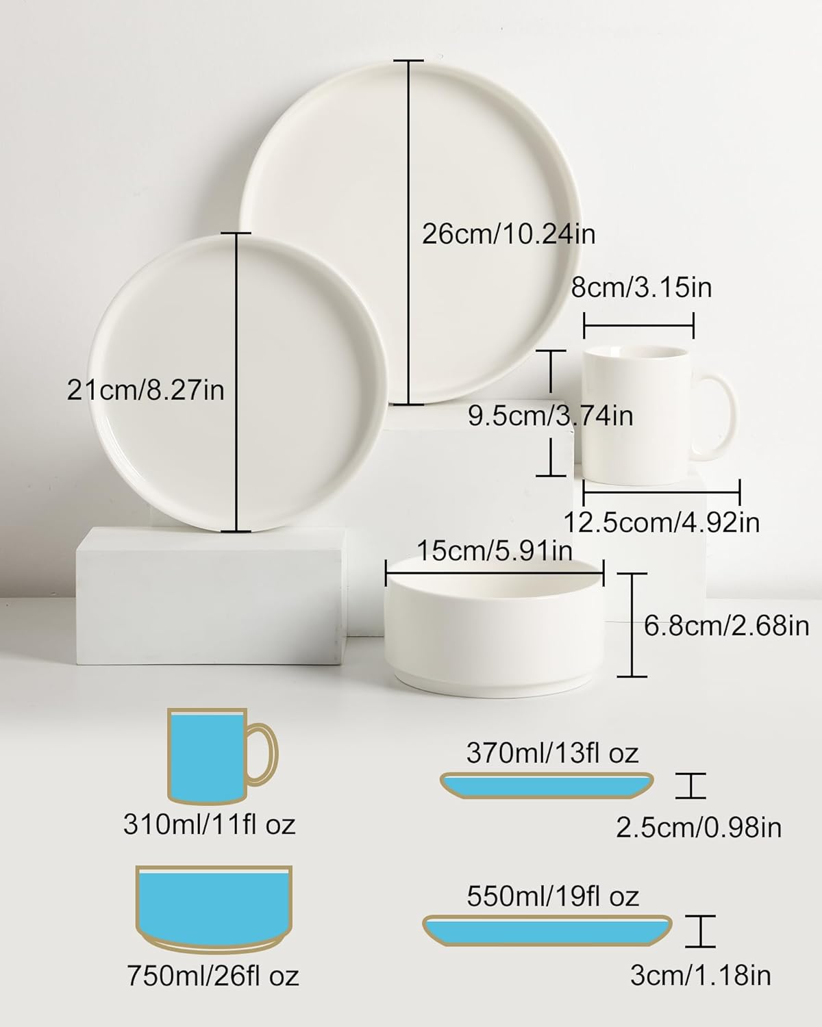 Sweejar Porcelain Dinnerware Sets for 4, 16 Pieces Ceramic Plates and Bowls Set, Classic Modern Simple Kitchen Dinner Dining Ware Set, Dishwasher and Microwave Safe Dishes Sets with Cups(Pure White)