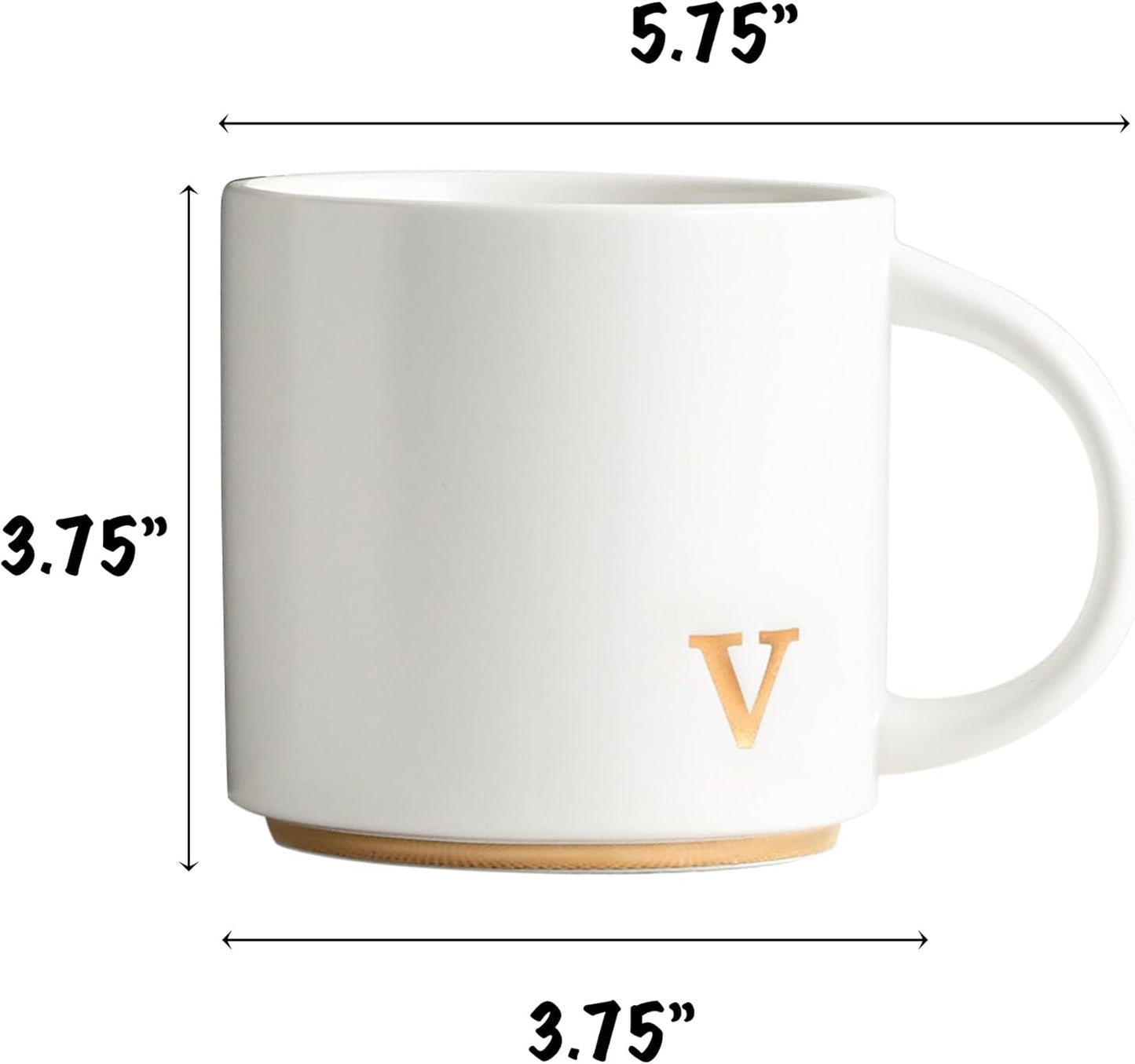COLLECTIVE HOME - Monogram Ceramic Mugs, 15 oz Golden Initial Coffee Cups, Elegant Alphabet Tea Mugs, Elegant Personalized Mug with Gift Box, Luxurious Cups for Office and Home (v)
