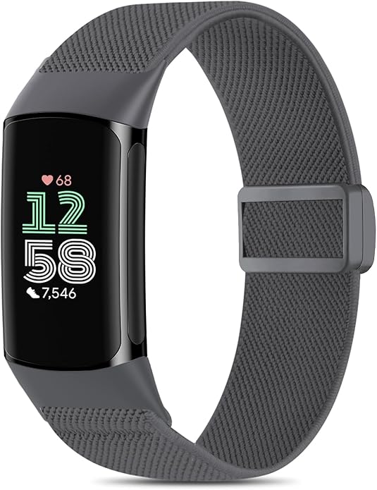Magnetic Stretchy Nylon Compatible with Fitbit Charge 6 Bands/Fitbit Charge 5 Bands, Elastic Fabric Sport Adjustable Wristband Strap for Charge 5/6 Smartwatch Women Men