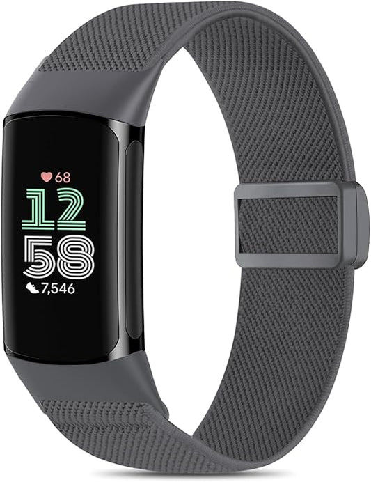 Magnetic Stretchy Nylon Compatible with Fitbit Charge 6 Bands/Fitbit Charge 5 Bands, Elastic Fabric Sport Adjustable Wristband Strap for Charge 5/6 Smartwatch Women Men