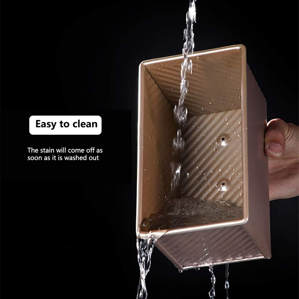 Pullman Loaf Pan with Lid, Non-Stick Bakeware Golden Corrugated Carbon Steel Bread Toast Box Mold with Cover for Baking Bread, 1 lb Dough Capacity