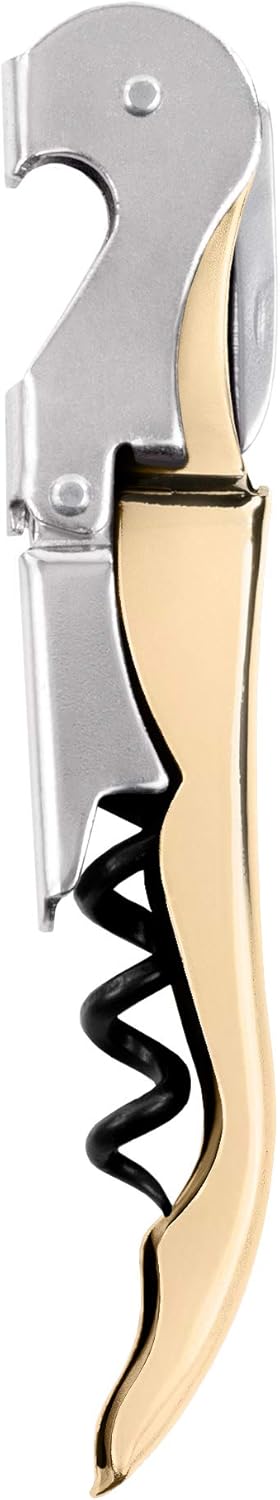 True Brands TrueTap Double Hinged Waiters Corkscrew, Top-notch Stainless Steel Opener with Foil Cutter Built to Last Wine Key Gold, Set of 1