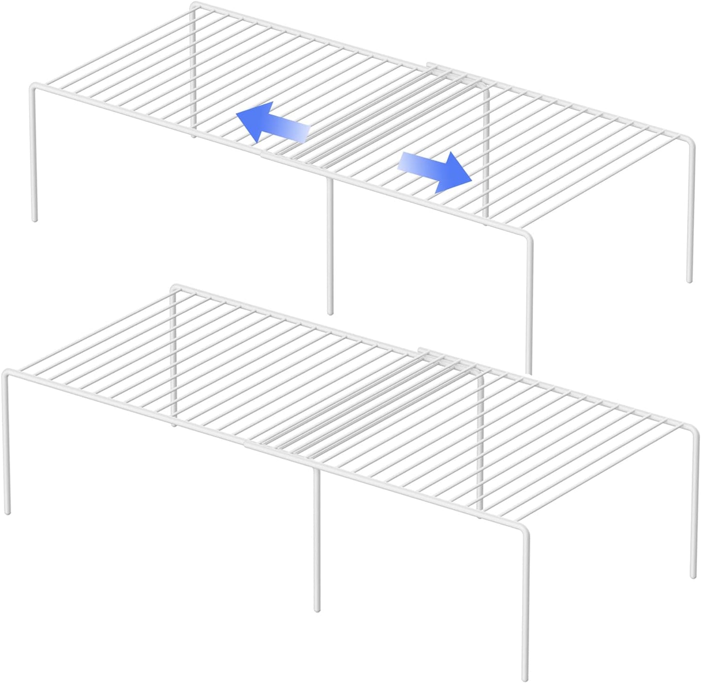 Redrubbit 4-Piece Expandable Metal Rustproof Storage Shelf Rack, Kitchen Counter and Cabinet Organizer, Space Saver for Fridge, Bathroom, White, Set of 2