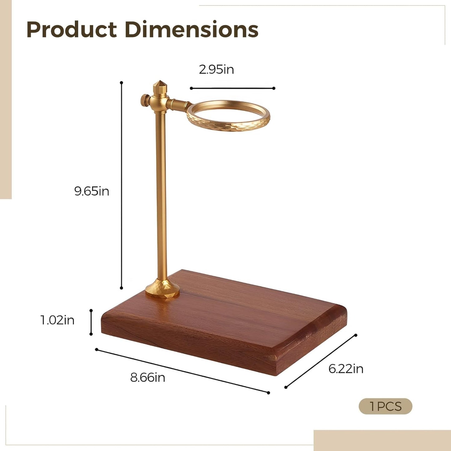 Pour Over Coffee Stand, Adjustable Dripper Holder, Solid Wood Base, Brass Metal Filter Brewer, Elegant Design for Home Office Cafe Bar Flavor Extraction
