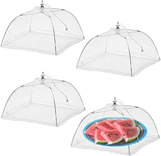 Simply Genius Pop-Up Outdoor Food Covers to Keep Bugs Away - 14 x 14 in, 4 Pack, White - Mesh Food Covers for Picnic & BBQ - Portable Nets for Outside