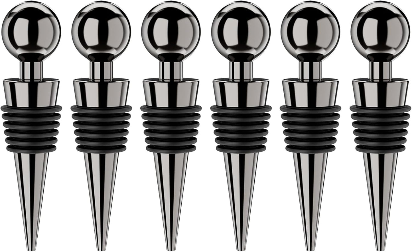 Vacuum Wine Bottle Stoppers 6Pcs - Reusable Silicone Corks, Leak Proof, Keep Fresh, Suitable for Standard Bottles (Black, 6 Pack)