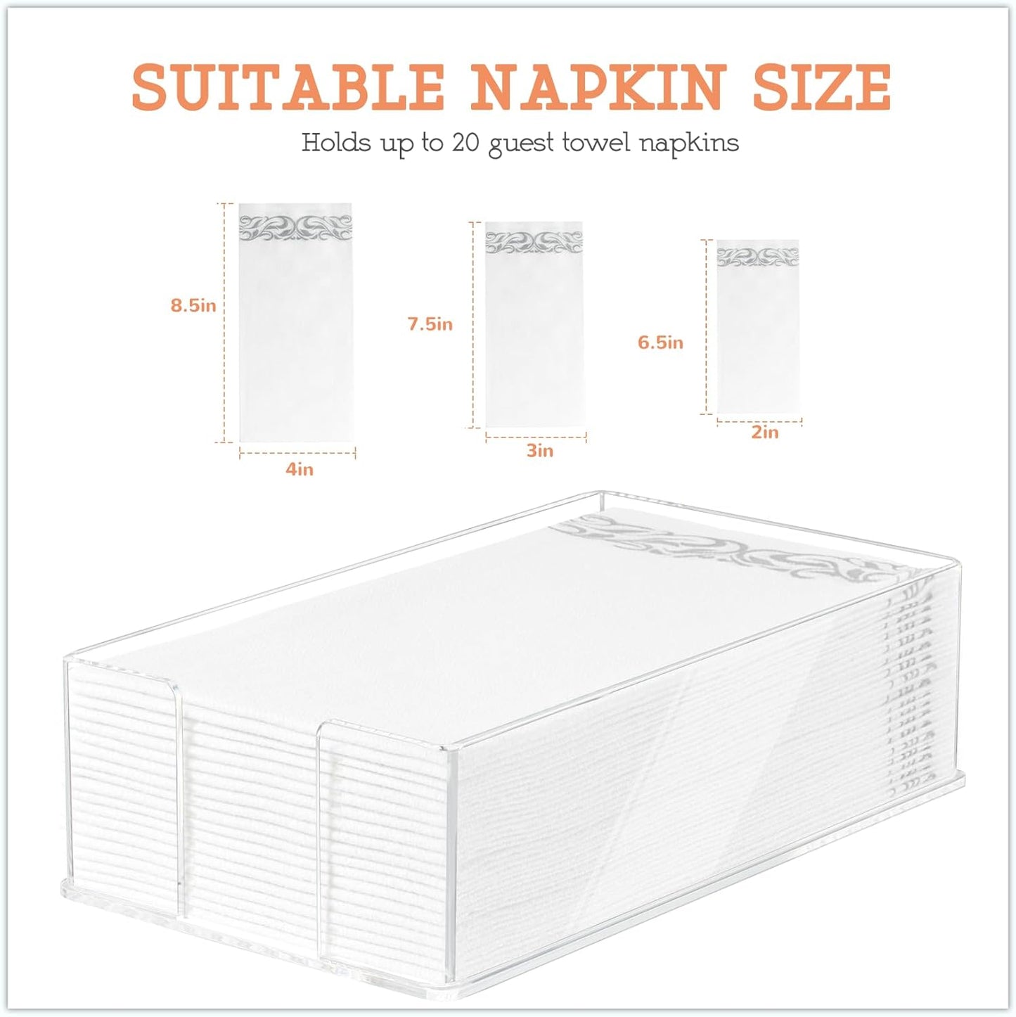 Guest Towel Napkin Holder, Acrylic Guest Towel Holder, Hand Towels Holder for Bathroom, Guest Towels Storage Tray for Kitchen, Parties, Weddings, Events (0.1in Thickness)