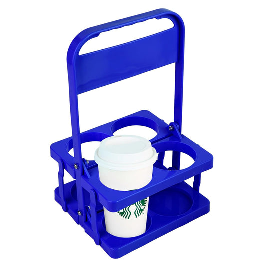 Bodaon 4 Cup Drink Carrier with Handle, Plastic Cup Carriers for Drinks, Drink Holder for Car, GrubHub/Eats Doordash Accessories, Portable Foldable Reusable Mobile, Use for Food Delivery Bag, Blue