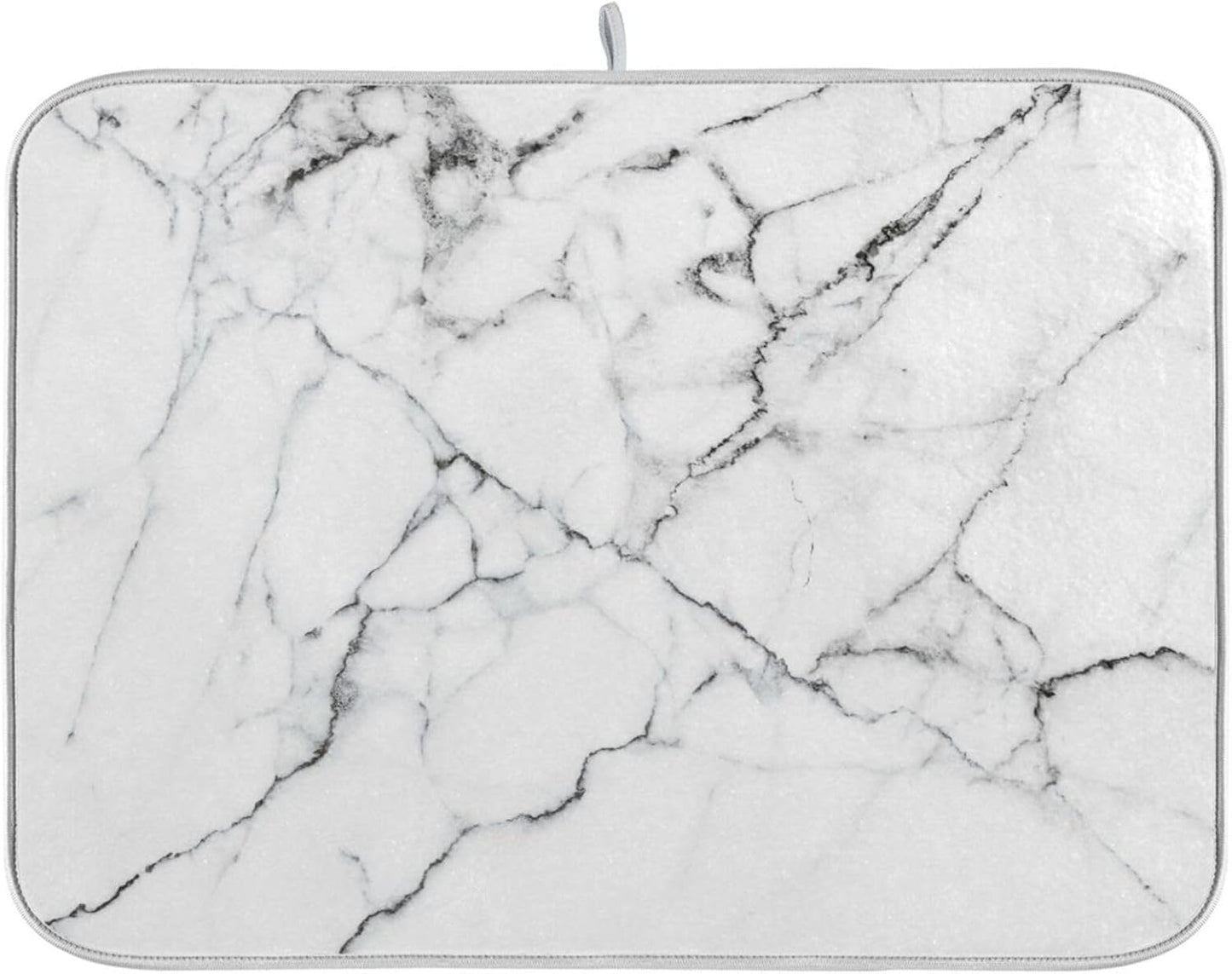 White Grey Marble Dish Drying Mat for Kitchen Counter Absorbent Microfiber Drying Pad, Large 18x24 in, Reversible Drainer Mats