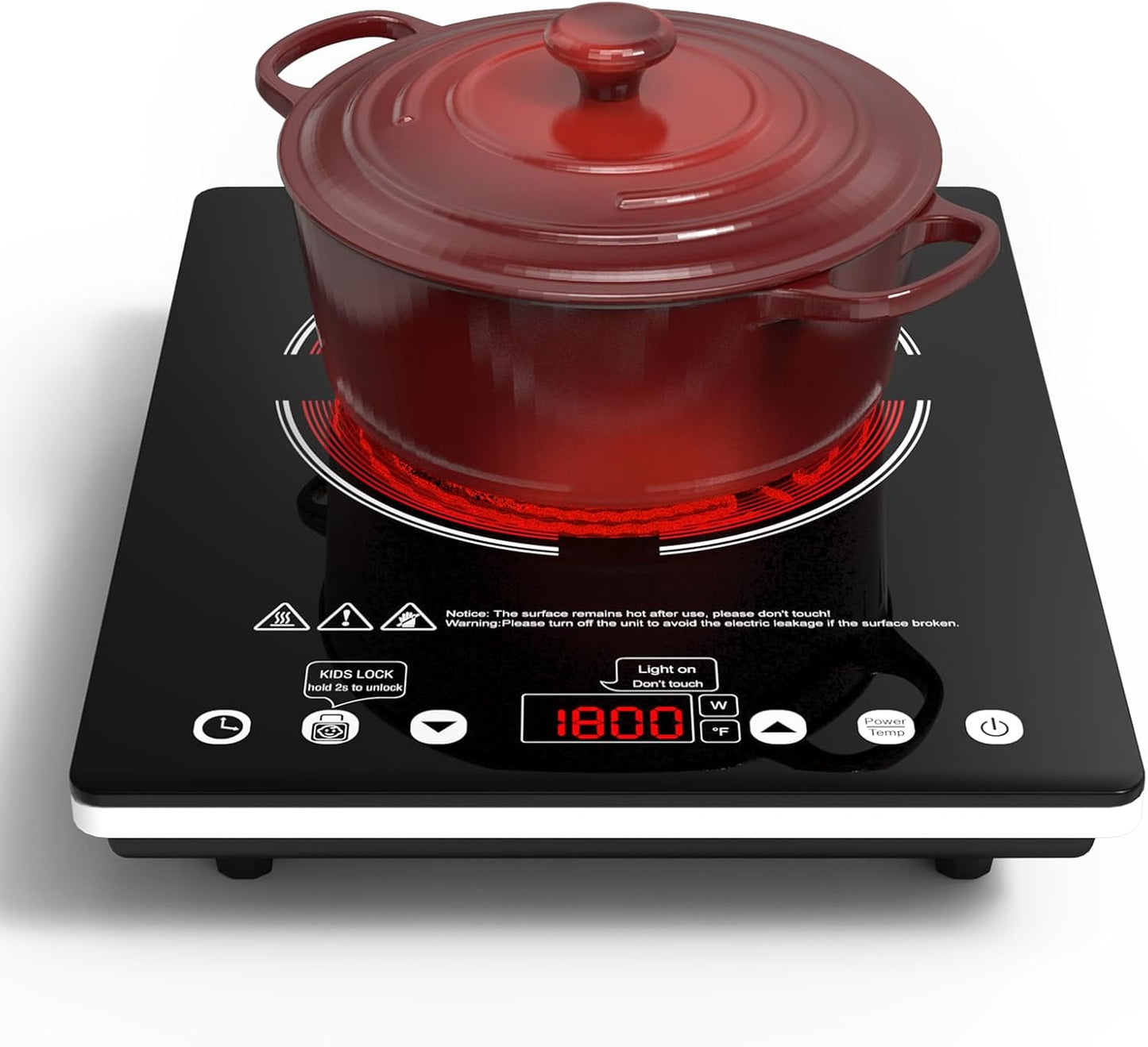 Single Burner Electric Cooktop 1800W - 110V Electric Stove Top Burner Portable Stove with Touch Control 9 Power Level - Induction Cooktop with Child Safety Lock Timer for Home Camping