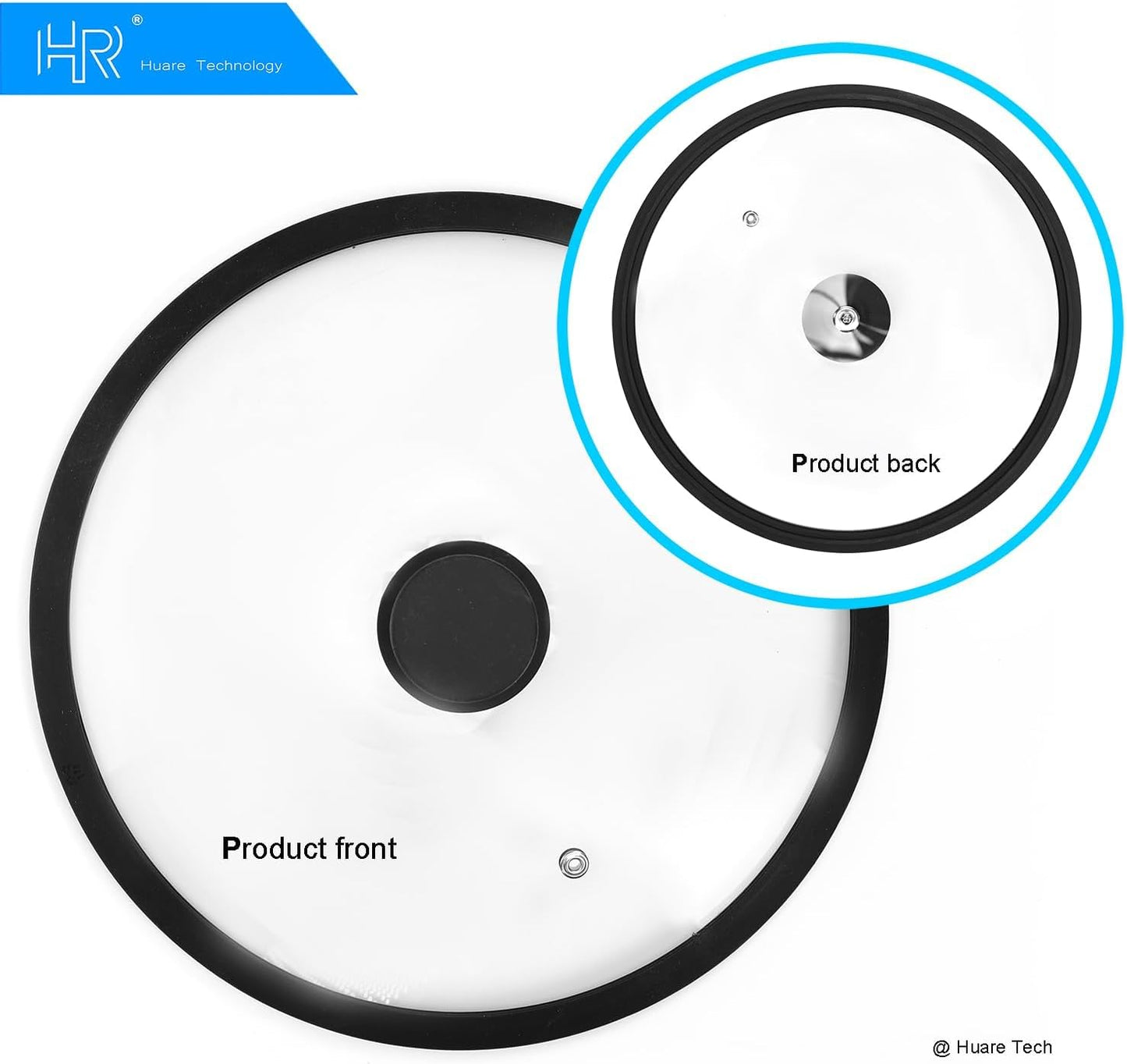 Silicon Glass Lid for Pot,Pan,Skillet Fits 10"(26CM) Cookware Silicon lid Dishwasher Safe, Replacement Lid Vented Tempered Glass with Heat Resistant Silicone Rim By HR Huare Technology, Black,1 Pack