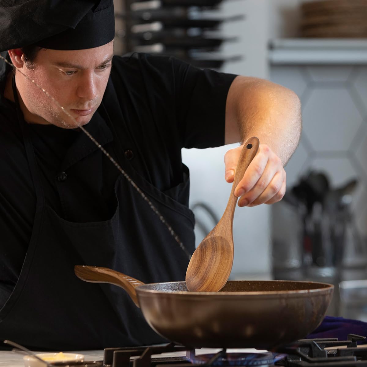 13-Inch Teak Wood Salad Spoon and Fork, Large Wooden Salad Serving Spoon and Spork Pack of 2, Teak Wooden Salad Serving Set, Country Rustic Salad Servers