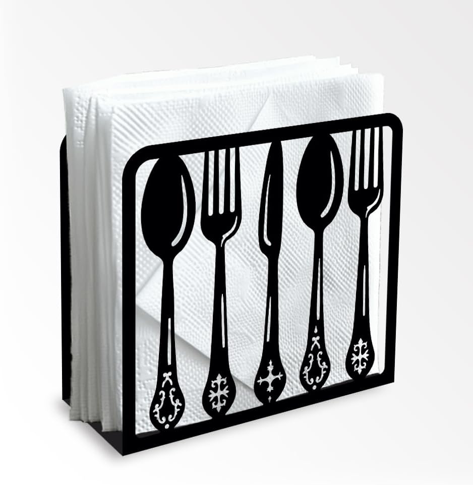 Tableware Decorative Black Metal Napkin Holder for Table, 4.9" x 4.9" x 1.9" Standing Napkin Holder for Home Kitchen Restaurant Picnic Party Coffee Bar Dining Room