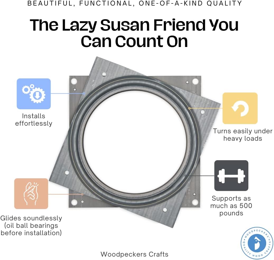 Lazy Susan Hardware, 6 inch, 500 lbs.Load Capacity, Pack of 2 Steel Lazy Susan Turntable Ball Bearing, by Woodpeckers