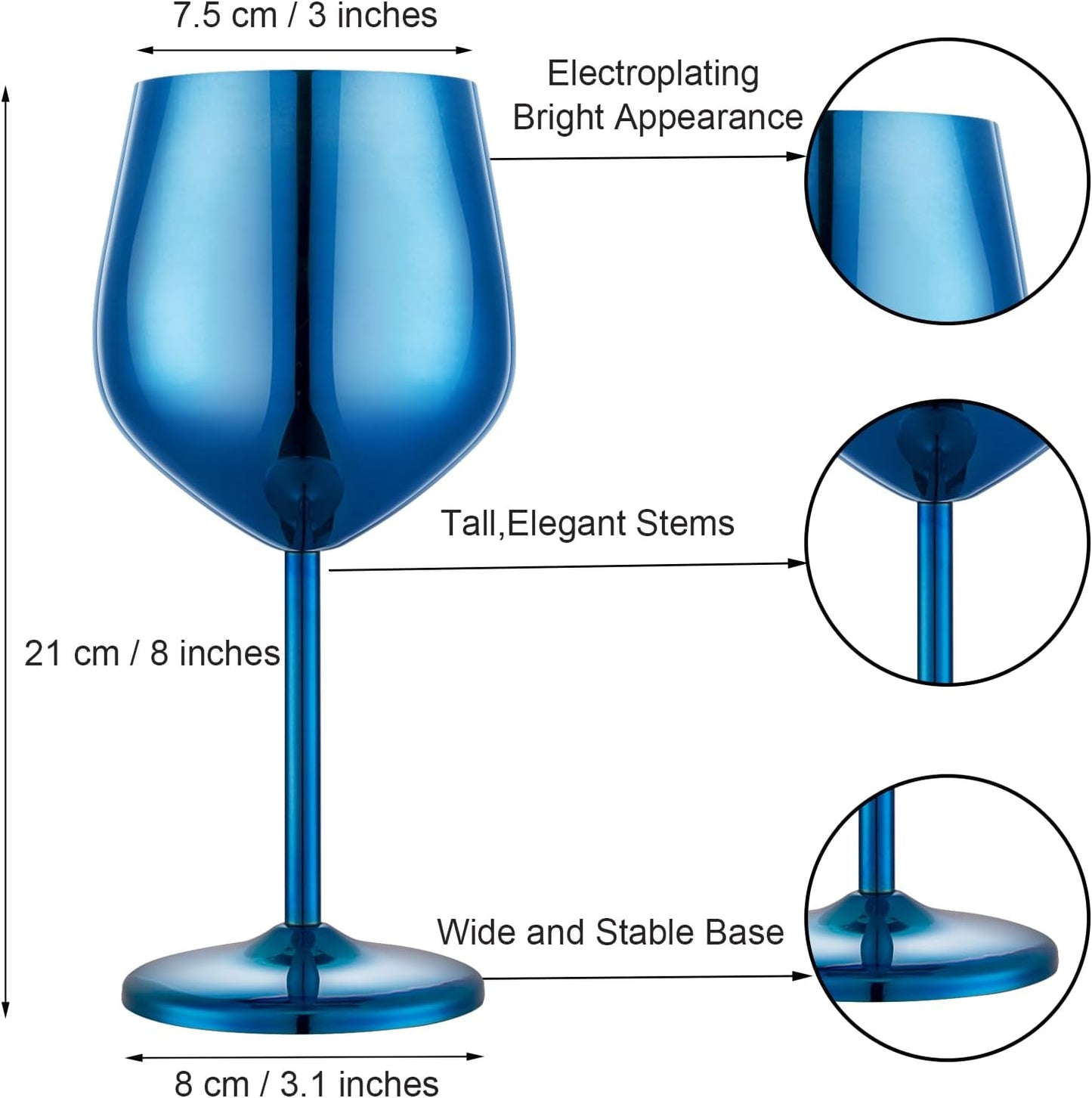 Stainless Steel Wine Glasses Set of 4 Unbreakable Blue Wine Glass 18 oz Unique Metal Wine Goblets for Outdoor, Travel, Camping, Pool, Ideal Gift for Wine Lovers