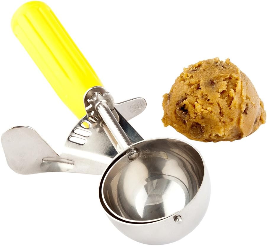 Restaurantware Met Lux 2 Ounce Portion Scoop 1 Trigger Release Cookie Scoop - With Yellow Handle Stainless Steel Disher For Portion Control Scoop Cookie Dough Cupcake Batter Or Ice Cream