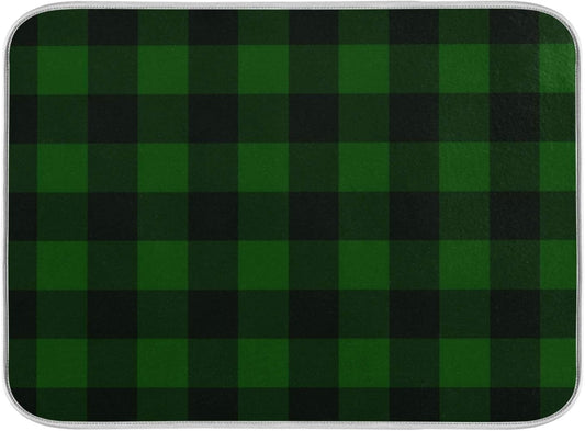 Super Absorbent Dish Drying Mat, Microfiber Fast-Drying Dish Mat, 24" x 18", Kitchen Dish Drying Pad Vintage Hunter Green Plaid